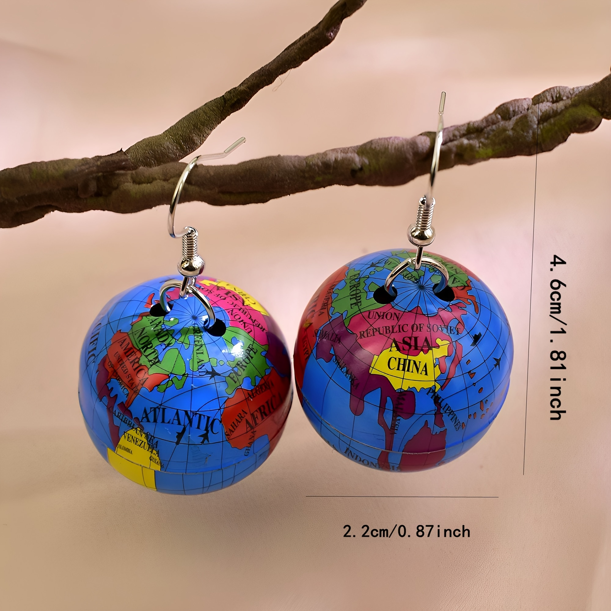Earth Dangle Earrings with Colorful Continents - Summer Jewelry